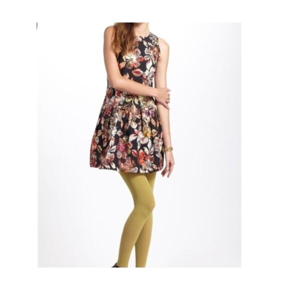 Leifsdottir Anthropologie Adelita Floral Shimmer Brocade Fit Flare Mini Dress 4 - Picture 2 of 11